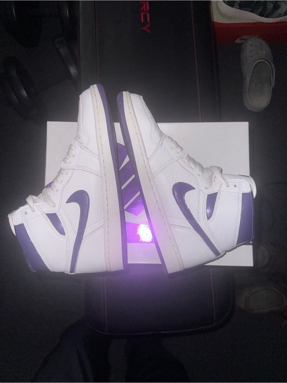 Nike Air Jordan 1 Sneakers - White & Purple - Picture 2 of 9